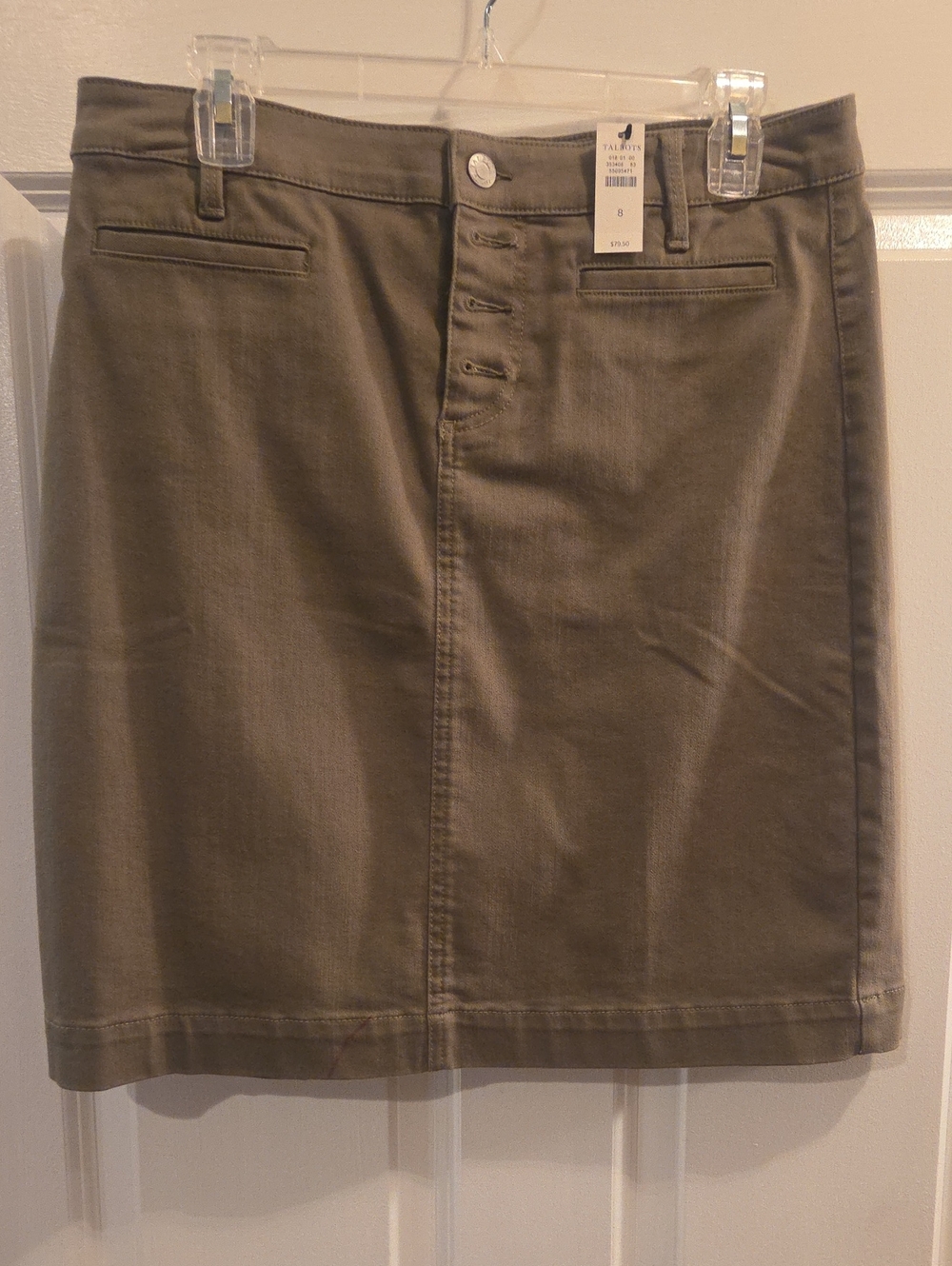 Talbots Olive Green Button-Front Pencil Skirt